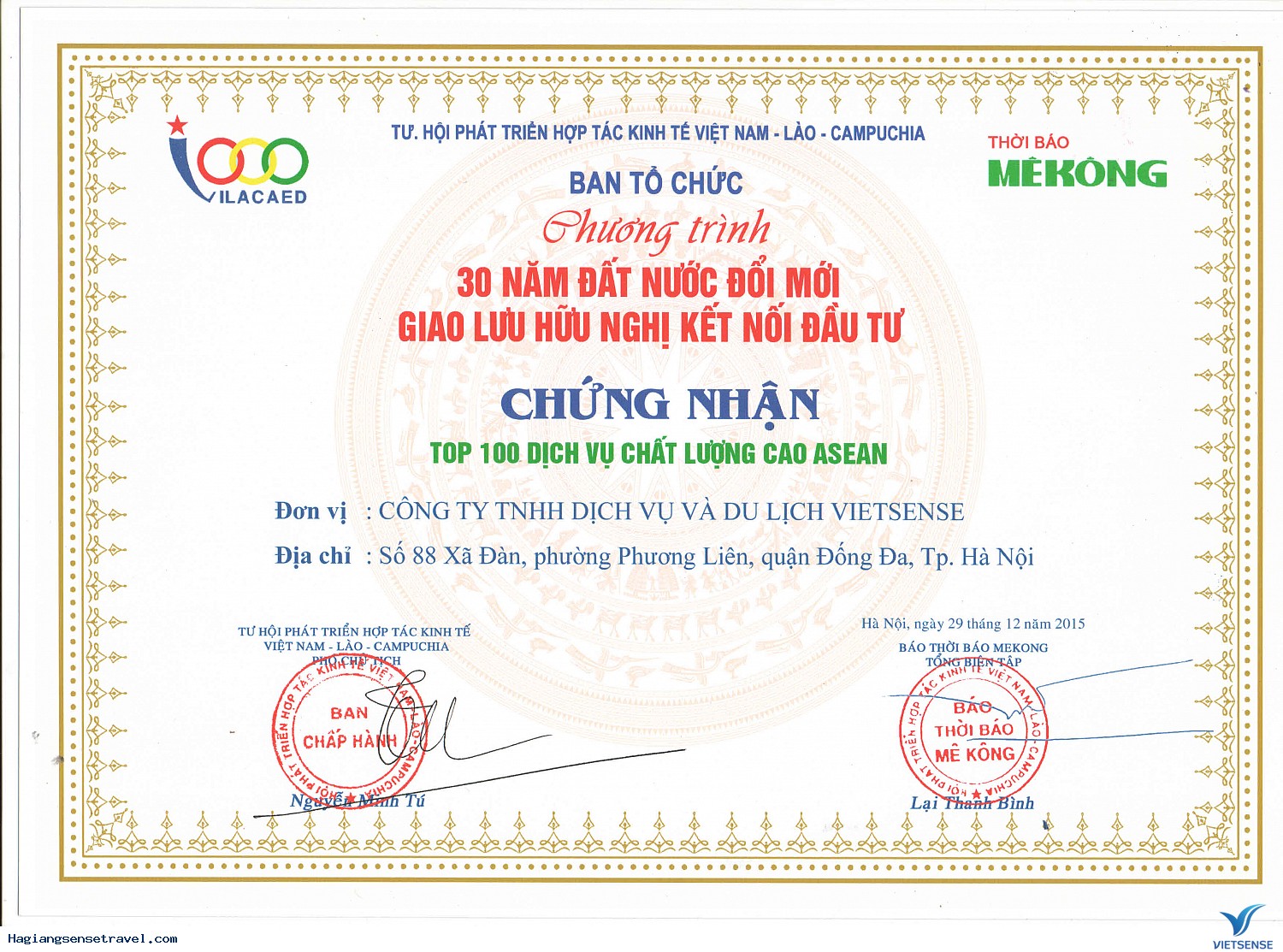 VIETSENSE TRAVEL ĐÓN NHẬN VINH DANH  TOP 100 SẢN PHẨM - DỊCH VỤ CHẤT LƯỢNG CAO ASEAN - Ảnh 1